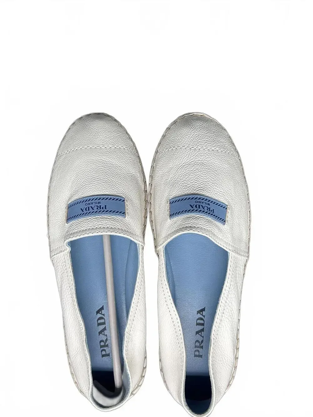 Prada White Grained Leather Espadrilles Slip On Shoes EU 38.5